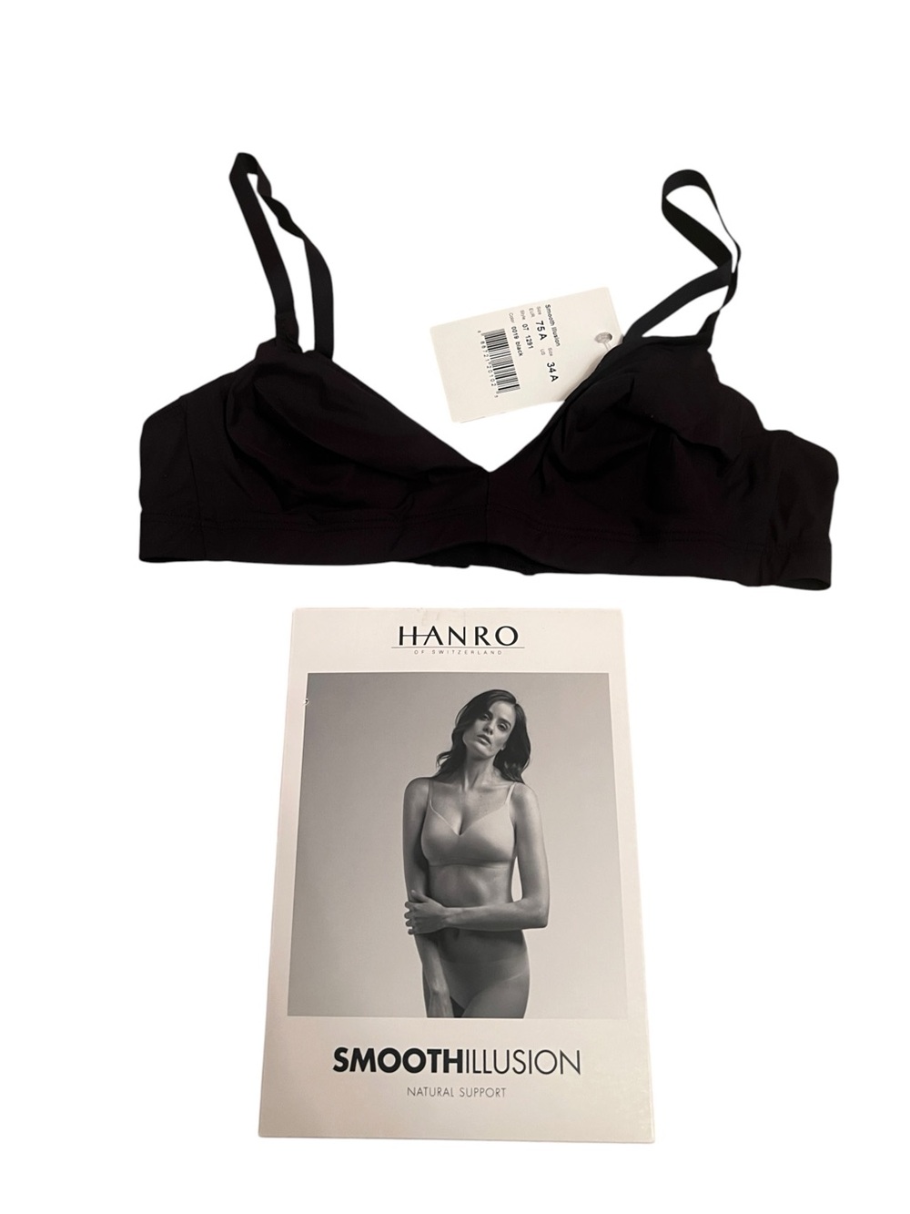 HANRO Smooth Illusion Bra 34A Black Wireless Soft Cup NWT 07 1291